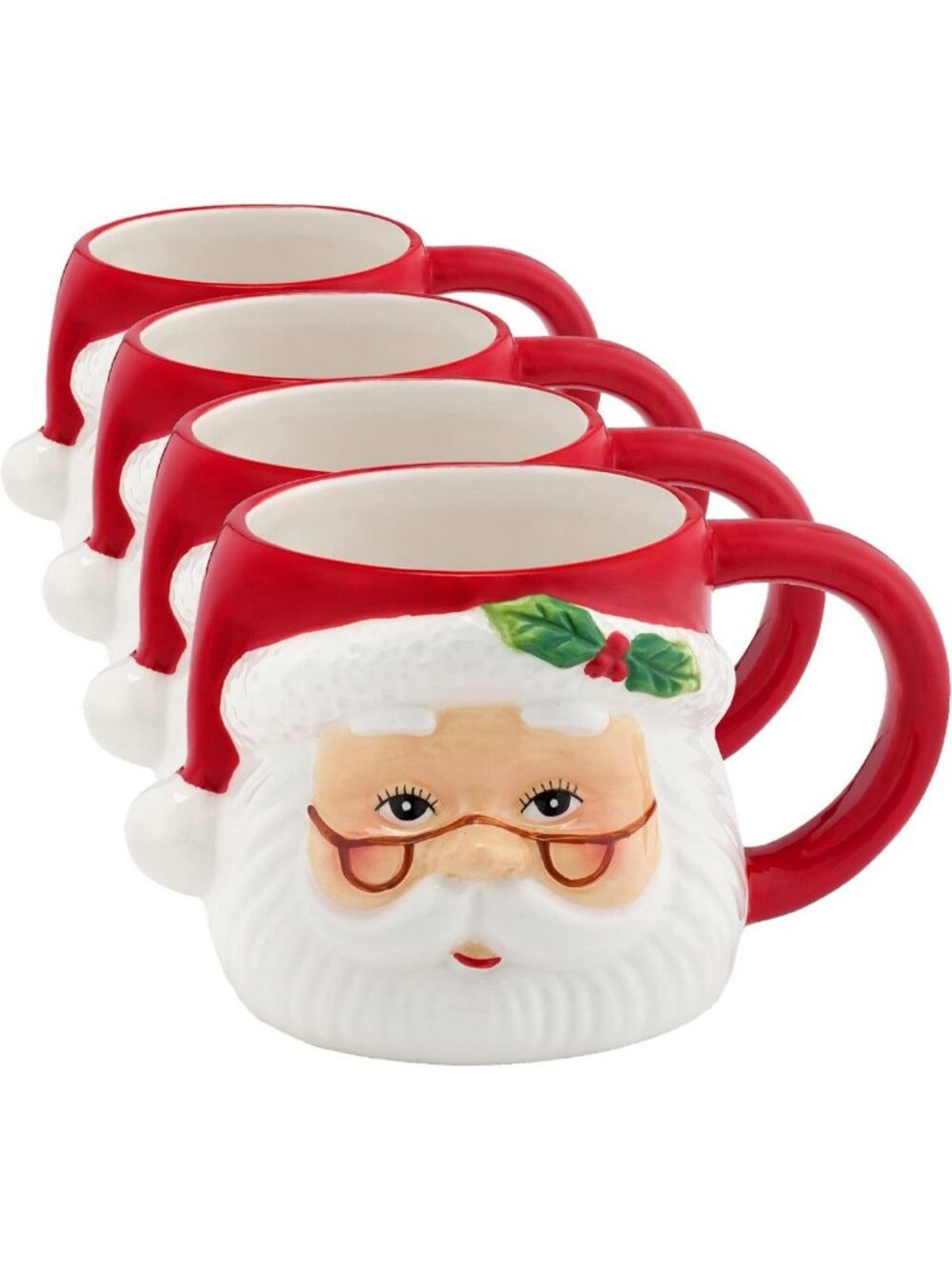 Festive Santa Mugs Set of 4, 16 oz Holiday Drinkware for Christmas Cheer